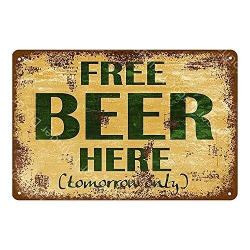 Free Beer Here Vintage Style Metal Sign Iron Painting for Indoor & Outdoor Home Bar Coffee Kitchen Wall Decor 8 X 12 Inch