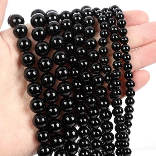 Natural Stone Beads Black Agate Loose Beads for Jewelry Making Needlework DIY Bracelet Strand 4-12 MM