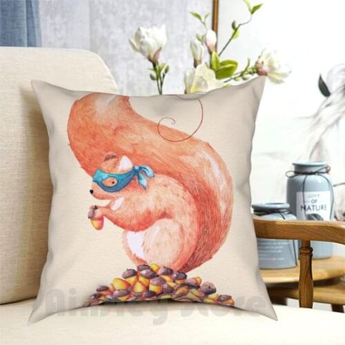 The Bandit Squirrel Pillow Case Printed Home Soft DIY Pillow cover Watercolor Surrealism Cute Comic Squirrel Superhero
