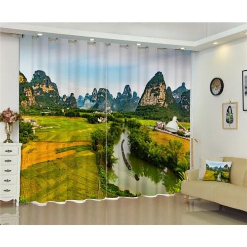 Customized Mountain Landscape print 3D Blackout Curtains for Living Room Bed Room Window Curtains Tapestry Rideaux Cortinas