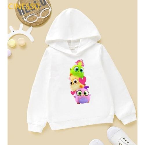 Kawaii Three Birds Print ChildrenS Cap Sweatshirt Baby Girls Spring Autumn Winter Clothes Unisex White Pink Yellow Hoodie 3-13Y