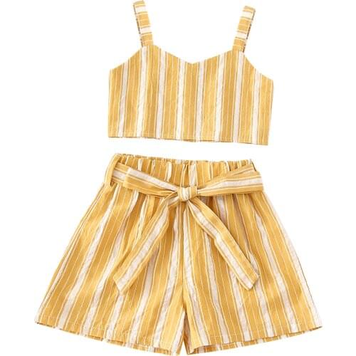 Girls Clothing Set Stripe Sleeveless Sling Tops and Elastic Waist Shorts Two-Piece Suit For Birthday Party Vacation Fashion Top