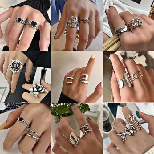 Foxanry Hot Sale 925 Sterling Silver 2 PCS Rings Set INS Fashion Creative Geometric Birthday Party Jewelry Gifts Wholesale