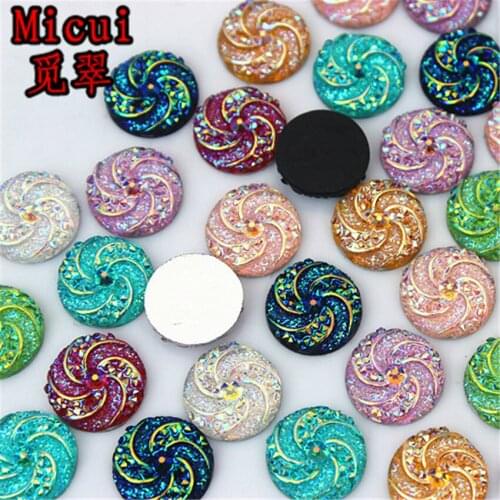 Micui 80pcs 12mm Bling AB Resin Round Flatback Rhinestone Ornaments DIY Wedding Appliques Craft MC679