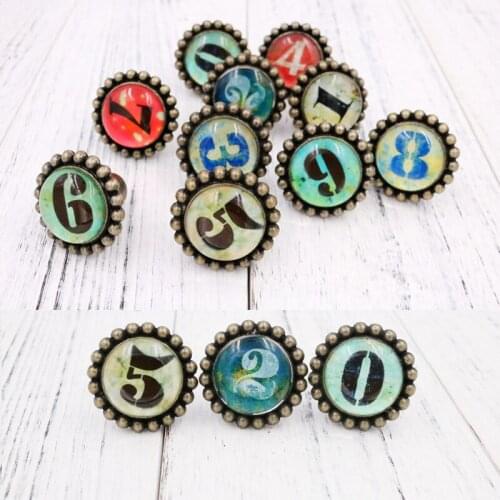 World Popular Retro Metal Handles Glass Cover Digital Alphabet Single Hole Knobs for Drawer Kitchen Cabinet Wardrobe with Screw