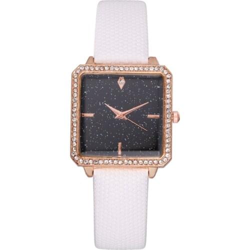 Women Fashion Diamond Watch Starry Square Dial Watches Ladies Leather Band Quartz Wristwatch Female Clock Zegarek Damski