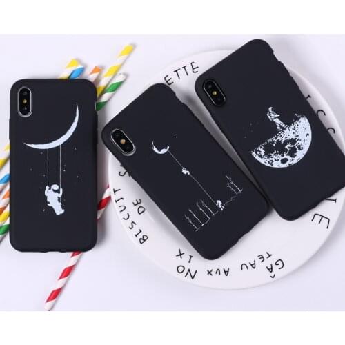 Fashion Space Love Moon Astronaut Cat Soft Silicone Printed Case For iPhone 11 12 6S 6Plus 7Plus 7 8 8Plus X XS Max Cover Fundas