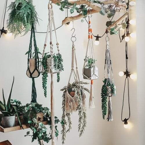 Handmade Flower Pot Hanging Basket Macrame Plant Hanger For Wall Decoration Courtyard Cotton Rope Planter Holder Garden Supplies