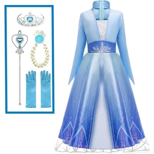 2021 New Elsa Dress Girls Party Vestidos Cosplay Girl Clothing Anna Snow Queen Print Birthday Princess Dress Kids Costume
