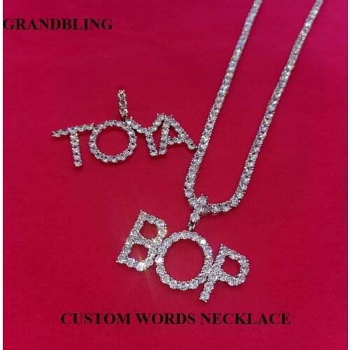 Custom Words Tennis Chain Letters Necklaces & Pendant Charm Womens Zircon Hip Hop Jewelry With 4MM Tennis Chain