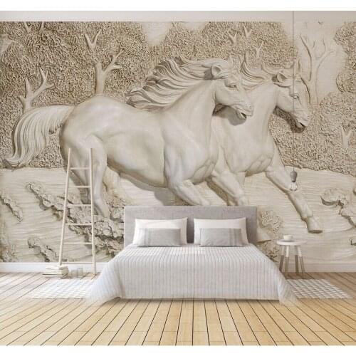 Custom Relief Horse Forests 3d Wall Mural Wallpaper for Sofa Background 3D Wall Murals large Aninal mural wall paper
