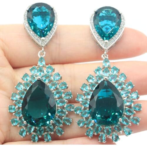 37x28mm Luxury Jewelry Set Created Garnet Violet Tanzanite For Sister Daily Wear Silver Pendant Earrings