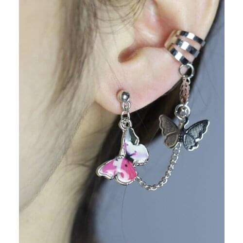 32style Fashion Butterfly Clip Earrings Ear Hook Stainless Steel Double Pierced Sturd Earring Women Trendy Girls Jewelry Goth