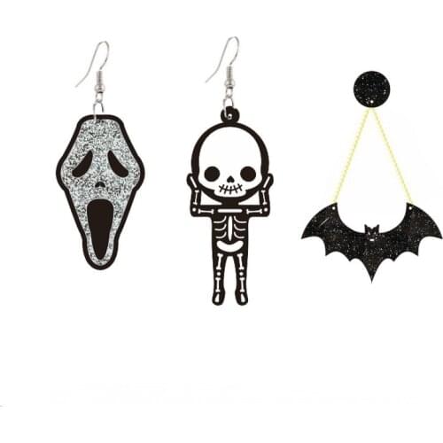 New products Before Christmas Halloween Earrings Punk Skeleton Black Scary Skeleton ghost horror Funny Cute Stud Earrings Jewel