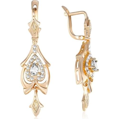Women Dangling Earrings Clear CZ Chandelier 585 Rose Gold Drop Earrings Wedding Party Fashion Jewelry GE271