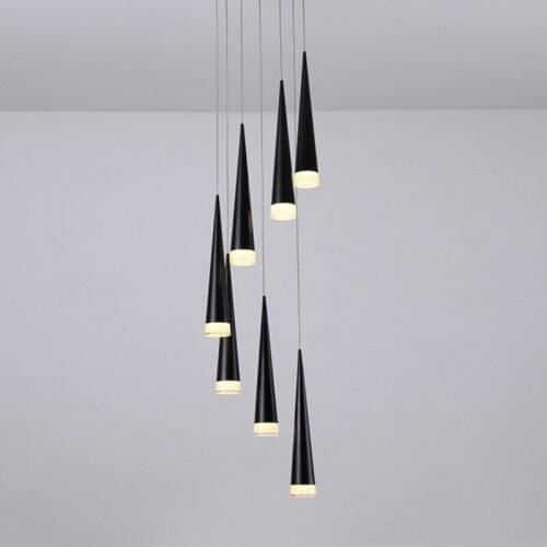 Nordic simple cone metal chandelier modern led creative bar restaurant staircase hanging lamp