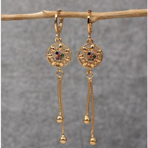 Dangle Drop Earrings Round Cubic Zirconia Copper Earring For Women Fashion Jewelry Accessories Wedding Anniversary Gift