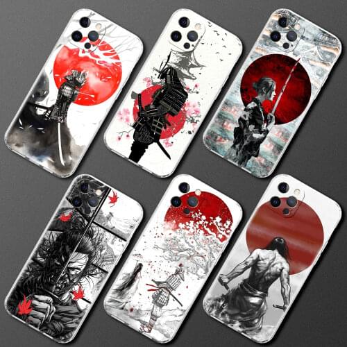 Fitted Case for Apple iPhone 7 11 12 Pro XR X XS Max 6 6S 8 Plus 5 5S SE Clear Soft Coque Japanese Samurai Phone Cover