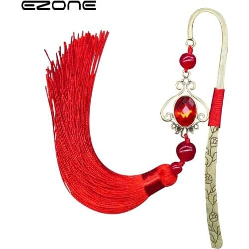 EZONE Retro Metal Hairpin Bookmark With Tassel Fringe Book Holder Red/Green/Blue Chinese Ethnic Style Book Marker Stationery