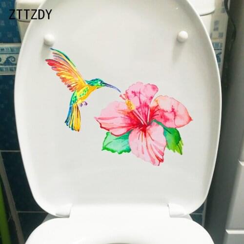 ZTTZDY 24.3×19.3CM Colorfully Painted Flowers And Birds Toilet Decoration Fashion Home Wall Sticker T2-1410
