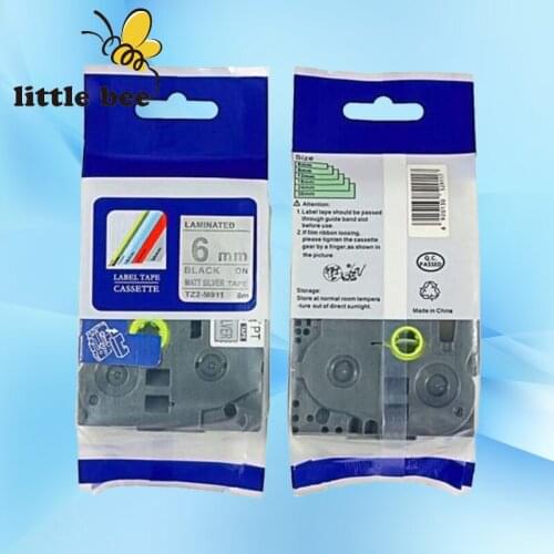 1pcs TZe-M911 6mmx8m black on silver Compatible for brother P-touch ribbon cartirdge for brother label printer TZe-M911 TZ-M911