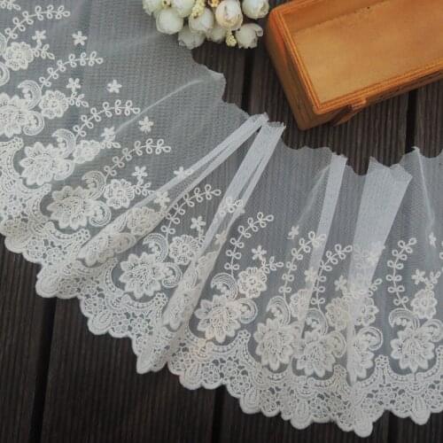 1Yard Embroidery Lace Fabric Trim 19cm White Lace Ribbon Craft Supplies Sewing Accessories Trimmings Guipure encaje koronka K08