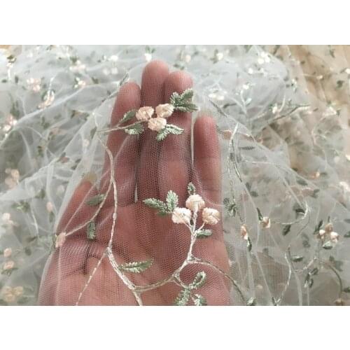 130*100CM white small flowers lady Dress Applique DIY Headdress scarf veil Embroidered Lace Fabric Patch curtain table cover