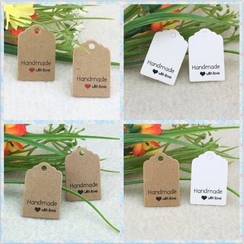 200pcs 3*2cm Kraft Brown Hang Tags DIY Handmade With Love Gift Tags Paper Packing Labels/price tags for Jewelry/wedding/gifts
