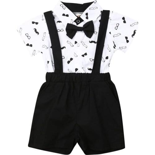 2020 Summer Newborn Baby Boys Clothes Set Infant Formal Suits Bow Shirts Bodysuits Overalls Shorts Party Wedding Toddler Outfits