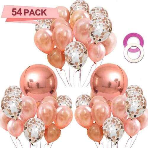 54 Pieces Rose Gold Confetti Balloons Kit with 2 Roll of Ribbon for Baby Shower Wedding Birthday Girl Party Background Decor