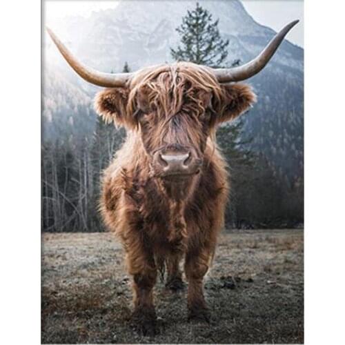5D Diamond Painting Brown Highland Cow Kits Handmade Needlework DIY Diamond Embroidery Animal Mosaic Rhinestone Pictures DF121
