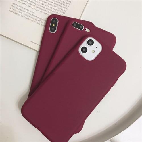 Wine Red Matte Phone Case For iphone XS Max XR X 11 12 pro max 8 7 6S 6 Plus SE 2020 Silicone Solid Color Soft TPU Back Cover