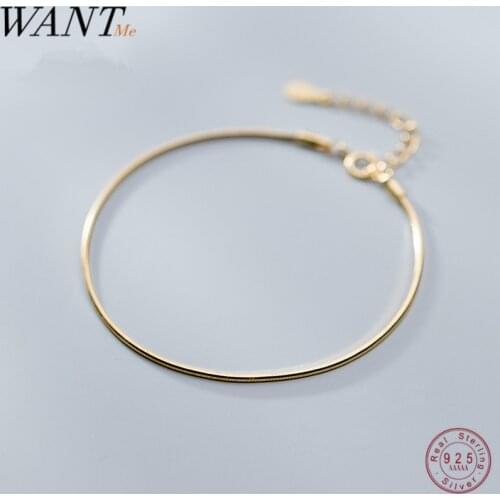 WANTME Fashion Minimalist Golden Snake Bone Chain Charm Bracelet for Women Real 925 Sterling Silver Party Wedding Jewelry Gift