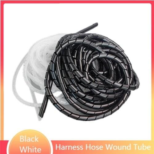 Black/White Cable Wire Winding Pipe Spiral Wrapping Wire Organizer Sheath Tube PE 5mm-25mm Cable Sleeve Harness Hose Wound Tube