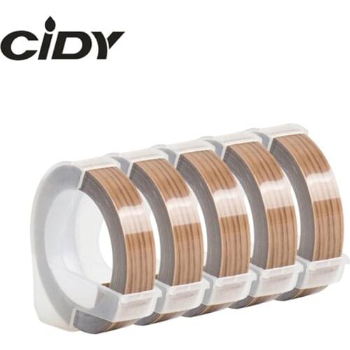 CIDY 5 roll Wood Color Compatible DYMO 3D Plastic Embossing Xpress Labels 9mm*3m for DYMO 1610/1575 Embossing Label Maker