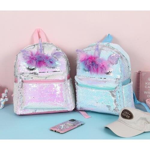 Sequin cartoon backpack unicorn sharp horn creative childrens school bag