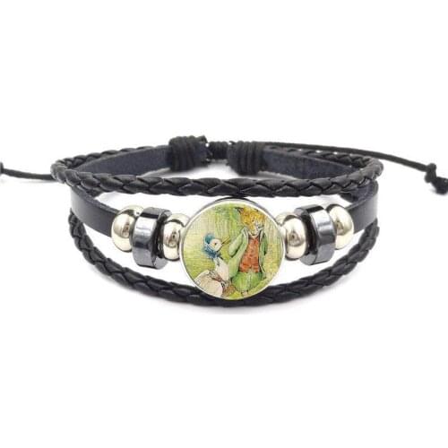 EJ Glaze New Brand Jewelry With Glass Cabochon Black Leather Bracelet Bangle For Women The Tale of Mr. Tod Fox