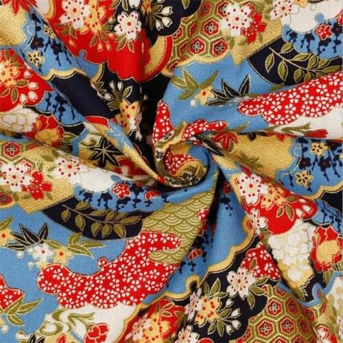CF681 Japanese Style Bamboo Leaves Printed Cotton Fabric For Kimono Table Clothes Door Curtains DIY Fabrics Home Textiles