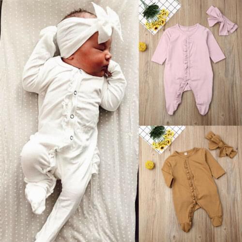 0-12M Toddler Newborn Infant Baby Boy Girl Jumpsuit Kids Cotton Buttom Ruffles Soft Long Sleeve Romper Clothes Outfits