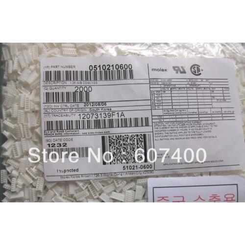 0510210600 CONN HOUSING 6POS 1.25MM NATURAL 51021-0600 MOLEX Connectors terminals housings 100% new and original parts