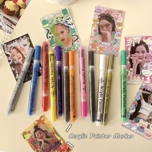 SKYSONIC 0.7mm 12 Colorful Waterproof Metallic Manga Acrylic Painter Marker Art Markers Pen Idol Aid Paint Pens For DIY Drawing