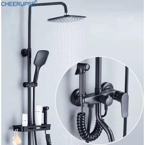 Bathroom Bath Faucet Matte Black Wall Mounted Mixer Shower Tap Bathtub Rainfall Shower System Copper Rain Faucets Full Bath Set