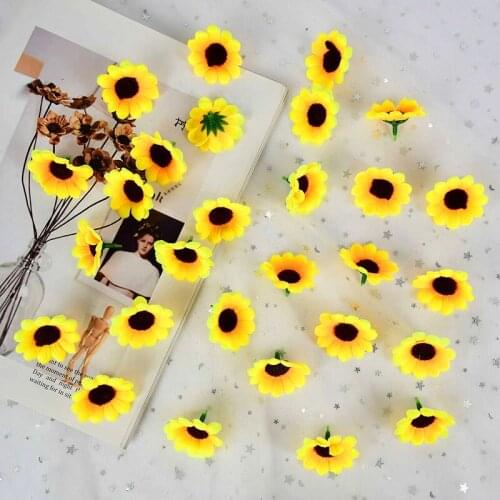 4cm Mini Silk Sunflower Artificial Daisy Flower Head Wedding Party Decoration Festival DIY Scrapbooking Wreath Fake Flower Craft