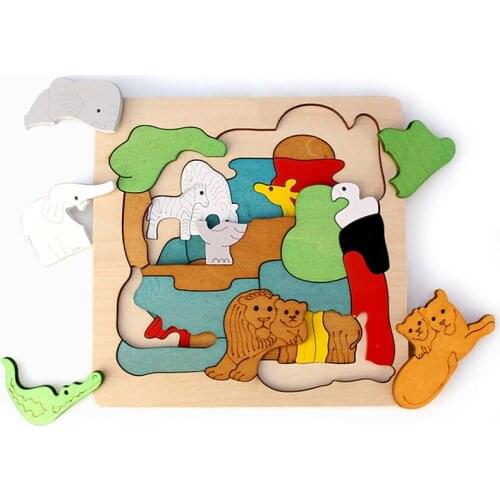 Multilayer 3D Animal Jigsaw Puzzle Toys Story Scenes Wooden Recessed Games Early Educational Creative Puzzle Toys for Children