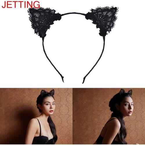 Hair Hoop Hair Accessories Black Lace Cat Ears Hair Clips Headband For Women JETTINGBUY 1PC Girls Hairband girls headbands