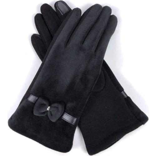 Autumn Winter Women Imitation Mink Velvet Touch Screen Mitten Female Non-Inverted Velvet Cashmere Full Finger Warm Bow Glove F8