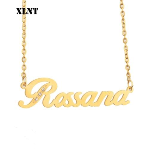 XLNT Rossana Name Necklace Personalized Name Necklace Stainless Steel Charm Custom Name Jewelry Any Name To Choose For Girls Kid