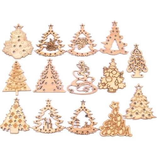 5pcs Christmas Wooden Tree Pendants Ornaments DIY Painting Crafts Xmas Party Decorations for Home 70-80mm
