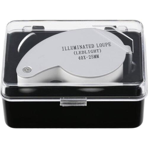 Portable Folding Mini Illuminated Magnifier Magnifying Glass 40X Jeweler Eye Loupe Loop Backlight Jewellers Coins Tool Stamps