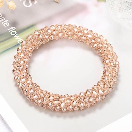 1PC Trendy Fashion Elastic Rubber Band Hair Rope Hair Ties Crystal Ponytail Holder Hairband for Women Girls